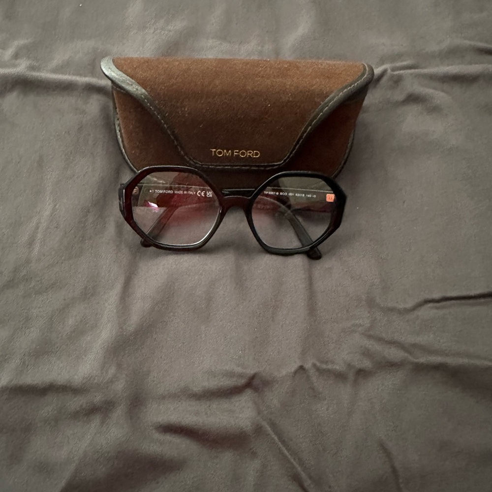 Tom Ford Black Hexagonal Eyeglasses